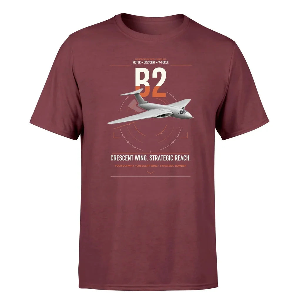 Handley Page Victor B2 design on dark red t-shirt, single-side print