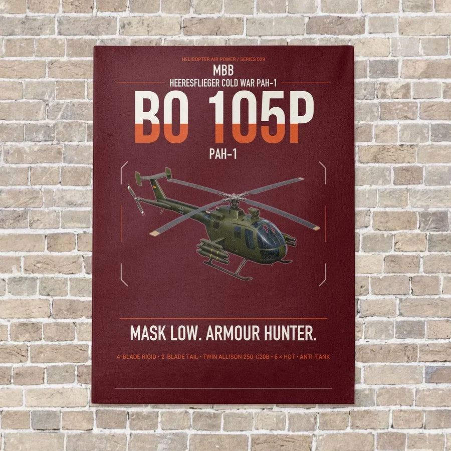 MBB BO 105P PAH-1 vertical canvas print - no frame - dark red background