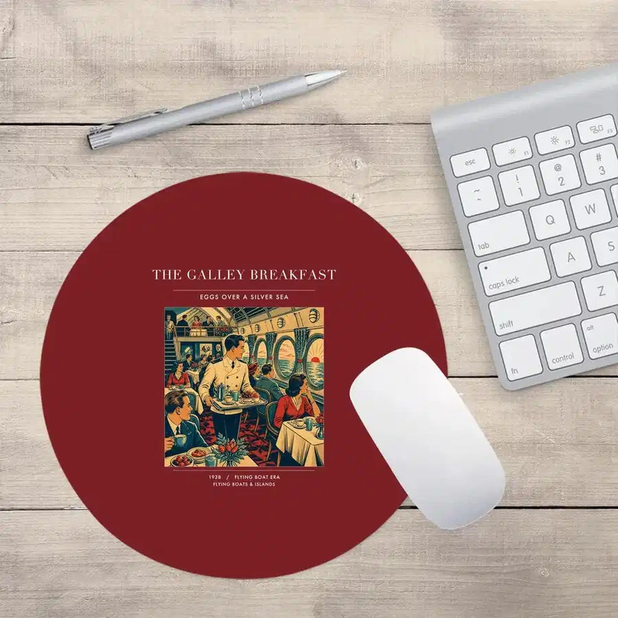 VINTAGE G4184 - The Galley Breakfast - Designed Mouse Pads design on darkred round