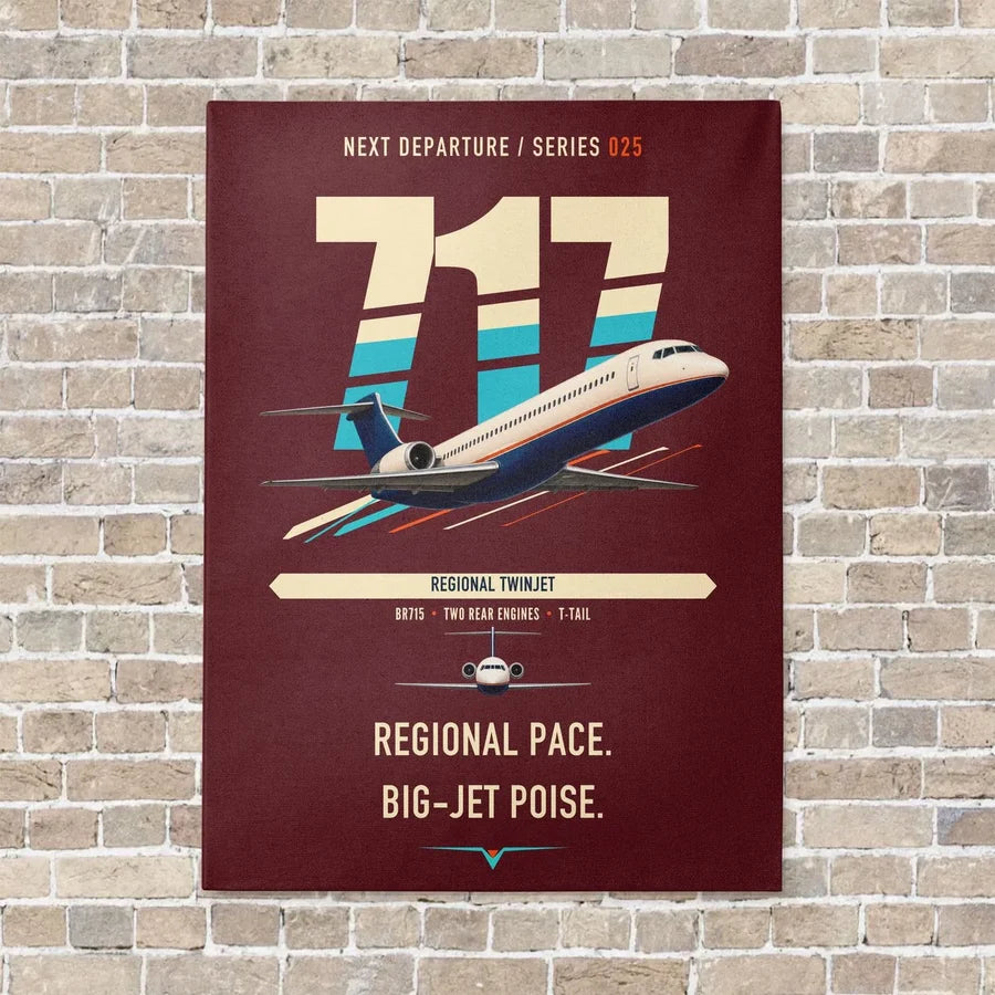 Boeing 717-200 vertical canvas print - no frame - dark red background
