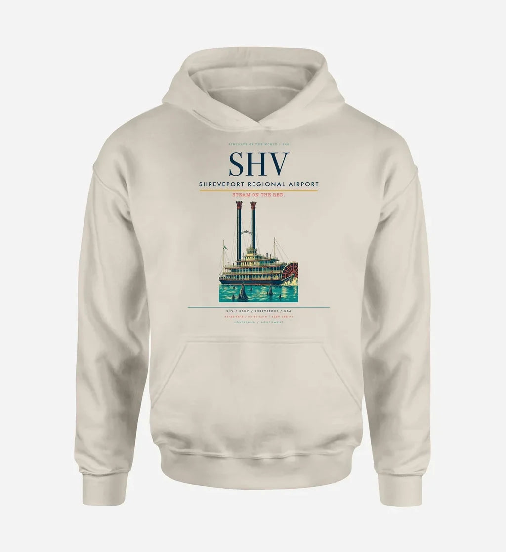 Shreveport Regional Airport (SHV) design on khaki hoodie single-side print