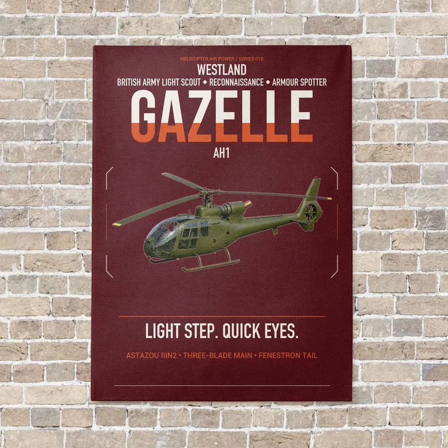 Westland Gazelle AH1 vertical canvas print - no frame - dark red background