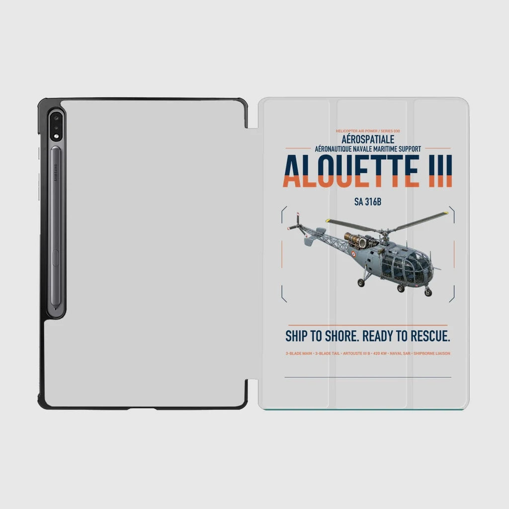 Aérospatiale SA 316B Alouette III design on light gray samsung tablet tablet case
