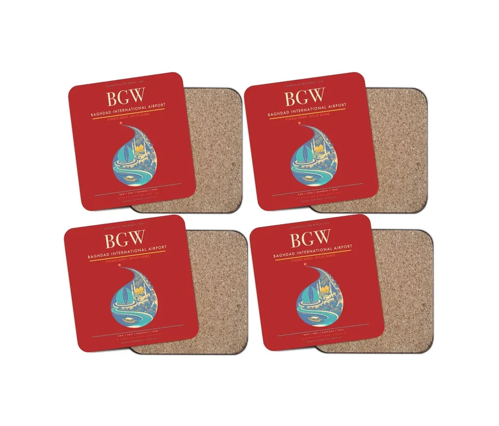 Baghdad International Airport BGW Coaster 4-Pieces-Set - Red