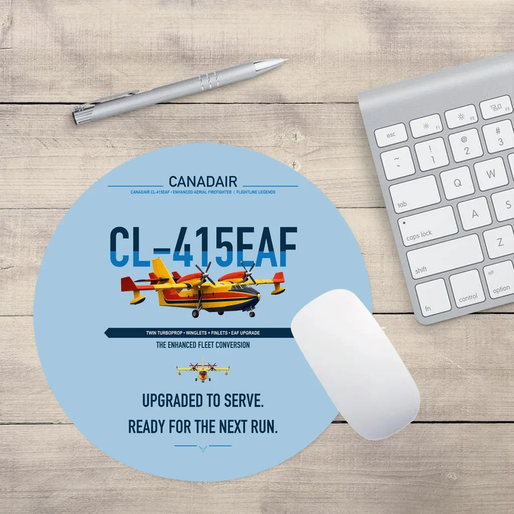 Canadair CL-415EAF design on light blue round mouse pad