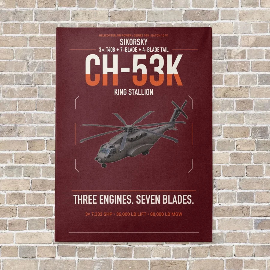 Sikorsky CH-53K King Stallion vertical canvas print - no frame - dark red background