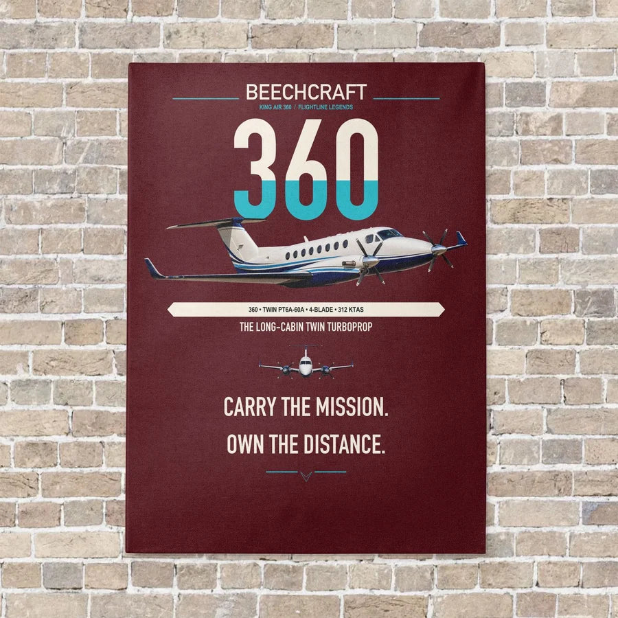 Beechcraft King Air 360 vertical canvas print - no frame - dark red background