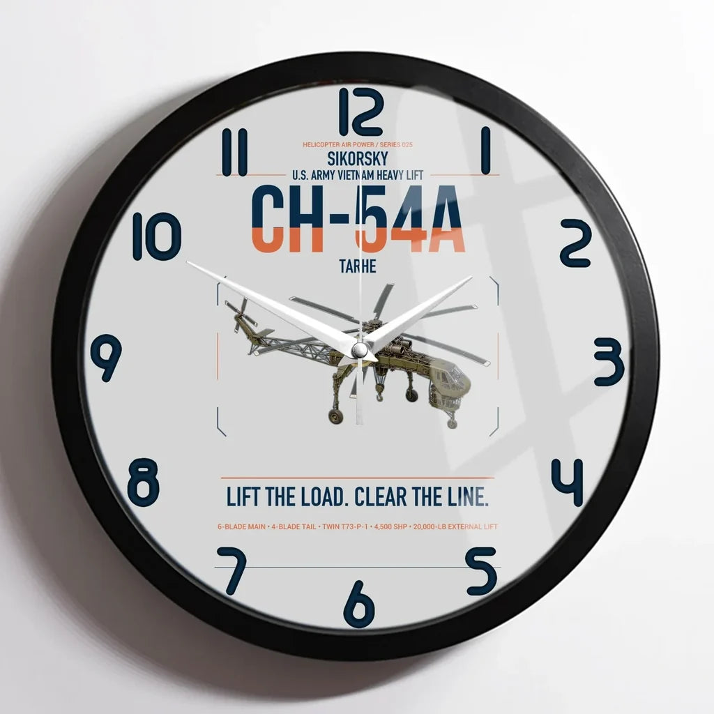 Sikorsky CH-54A Tarhe design on light gray framed wall clock
