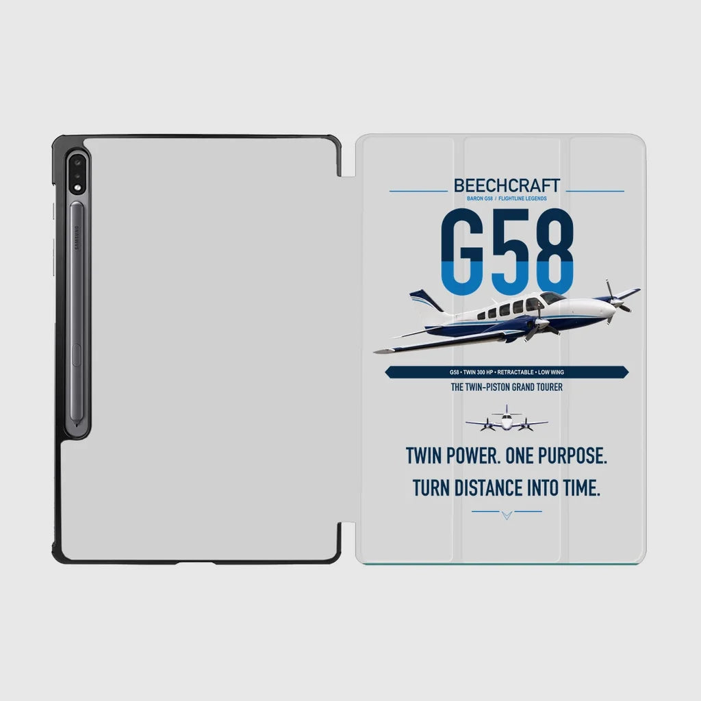 Beechcraft Baron G58 design on light gray samsung tablet tablet case