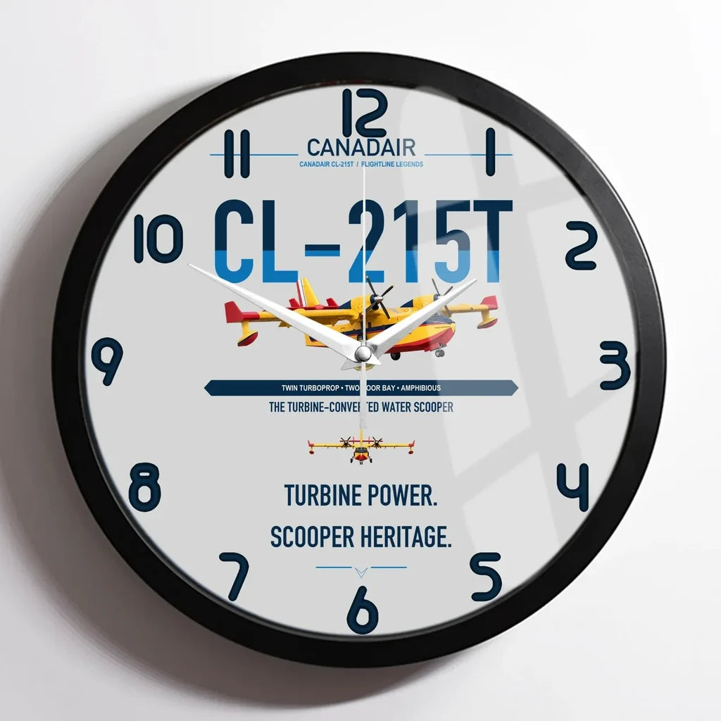 Canadair CL-215T design on light gray framed wall clock