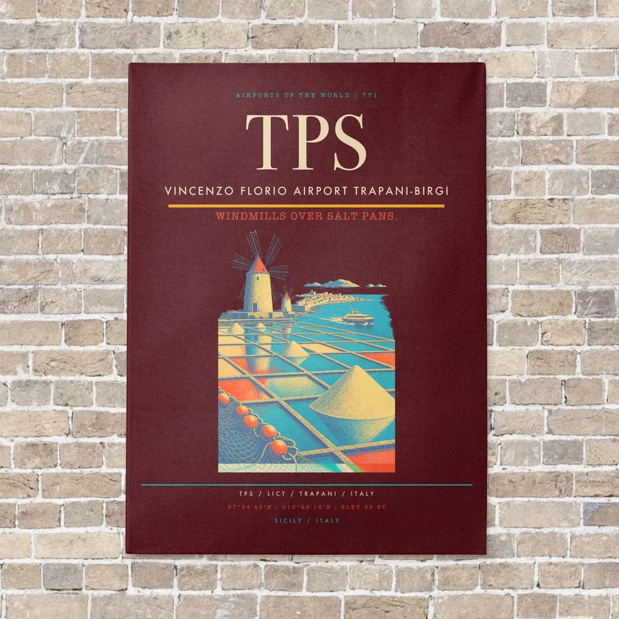 Vincenzo Florio Airport Trapani-Birgi TPS vertical canvas print - no frame - dark red background