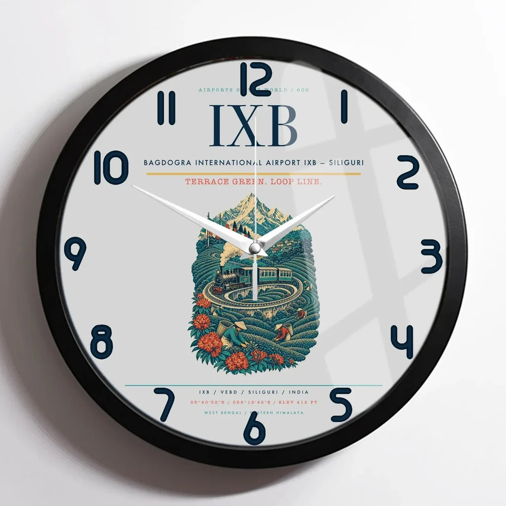 Bagdogra International Airport (IXB) design on light gray framed wall clock
