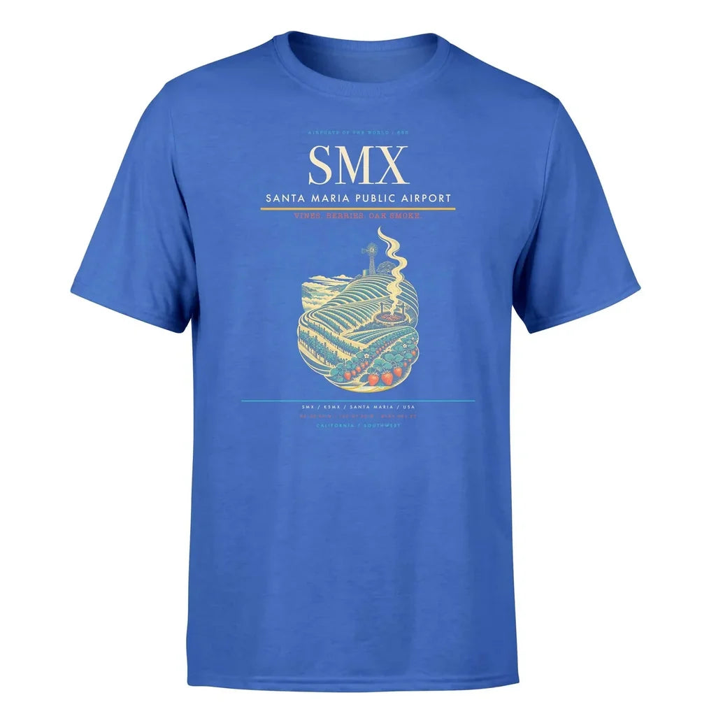 Santa Maria Public Airport (SMX) T-Shirt single-side front print in Blue | santa-maria-public-airport-smx-double-side-t-shirt