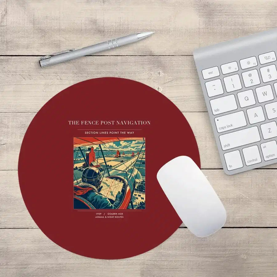 VINTAGE G4390 - The Fence Post Navigation - Designed Mouse Pads design on darkred round