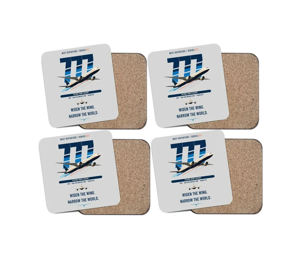 Boeing 777-9 design on light gray 4 pieces set coaster