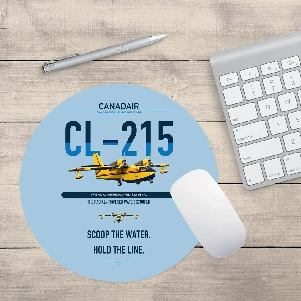 Canadair CL-215 design on light blue round mouse pad