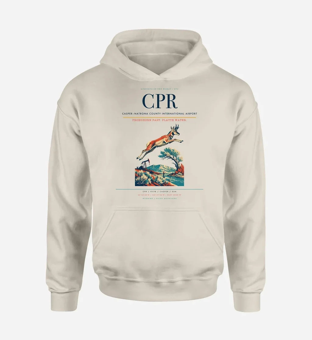 Casper–Natrona County International Airport (CPR) design on khaki hoodie single-side print