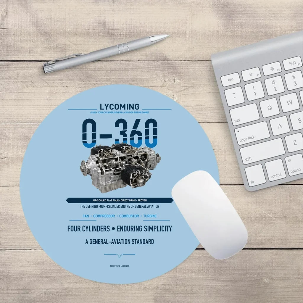 O-360 design on light blue round mouse pad