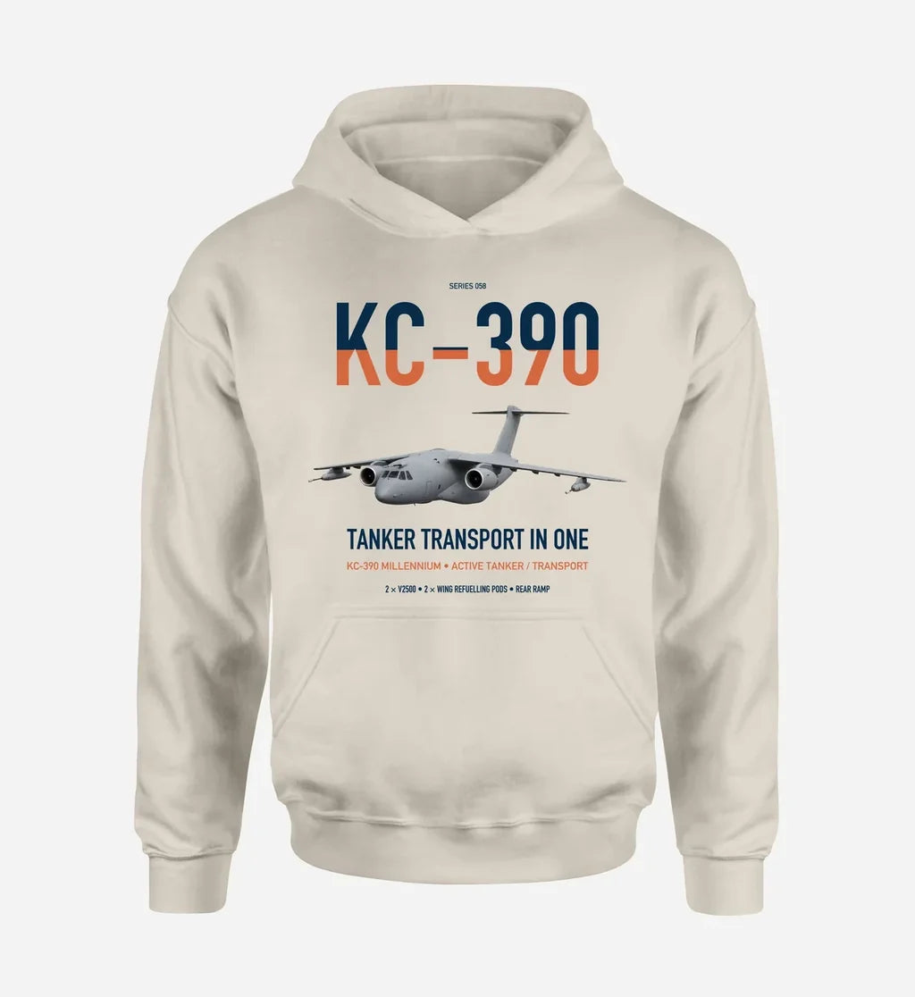 Embraer KC-390 Millennium design on khaki double-side hoodie, single-side print