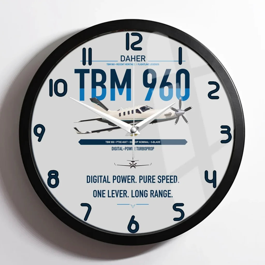 Daher TBM 960 design on light gray framed wall clock