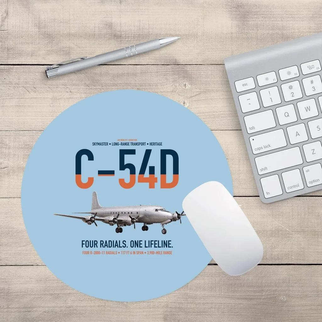 C-54D Skymaster design on light blue round mouse pad