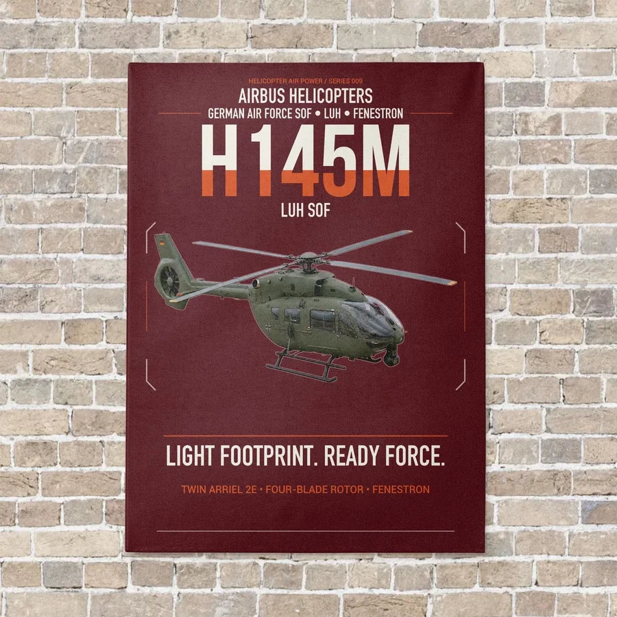 Airbus Helicopters H145M LUH SOF vertical canvas print - no frame - dark red background