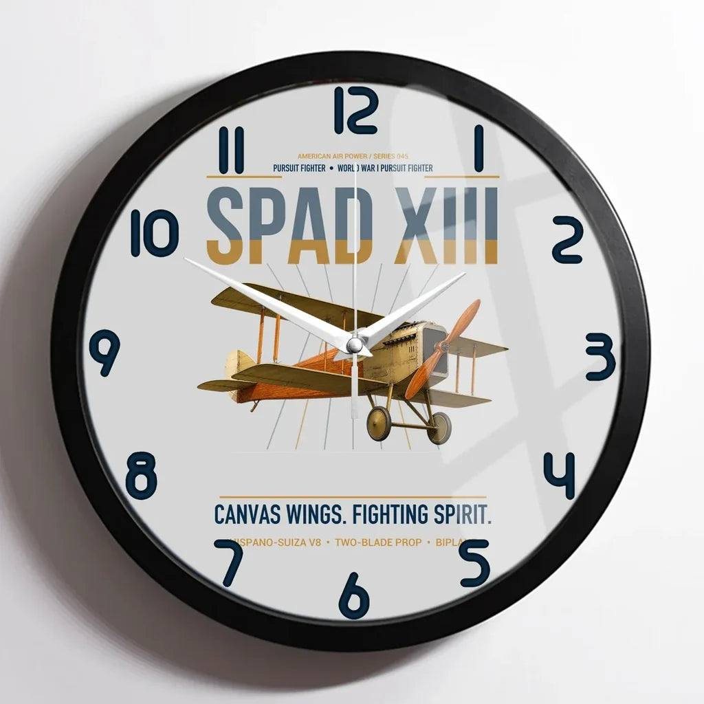 SPAD XIII design on light gray framed wall clock