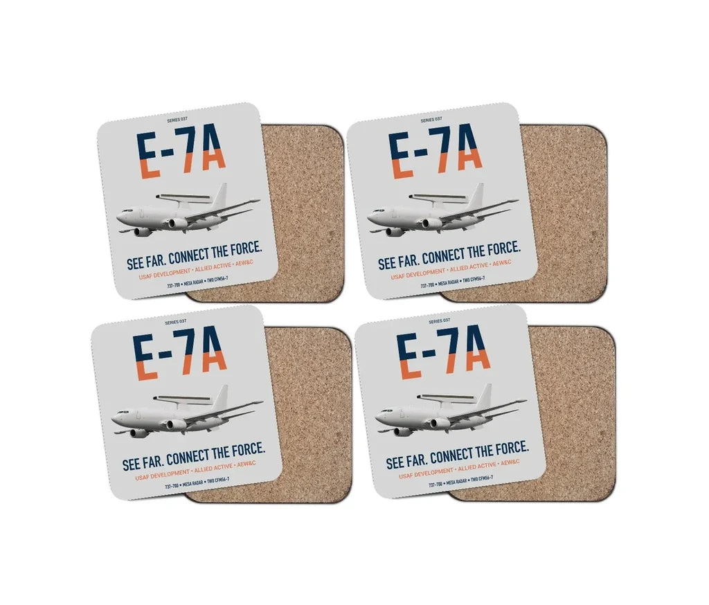 E-7A Wedgetail design on light gray 4 pieces set coaster