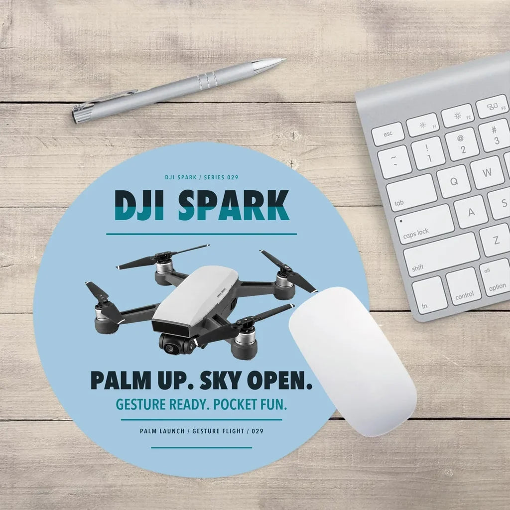 DJI Spark design on light blue round mouse pad