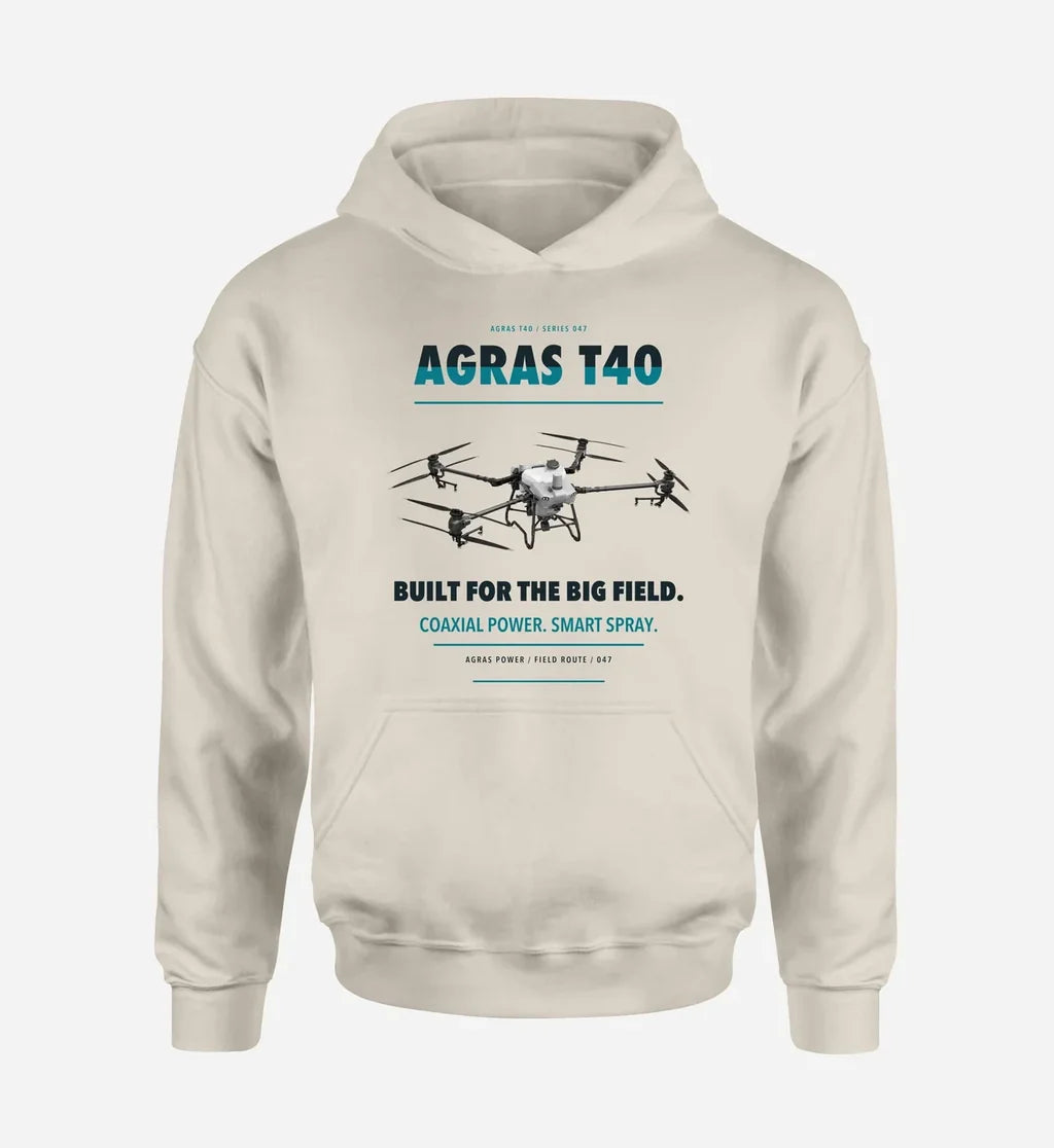 DJI Agras T40 design on khaki hoodie single side