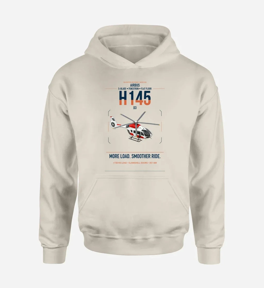 Airbus H145 D3 design on khaki double-side hoodie, single-side print
