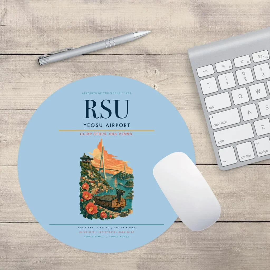 Yeosu Airport (RSU) design on light blue round mouse pad