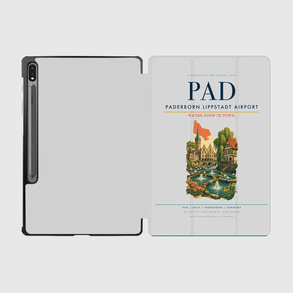 Paderborn Lippstadt Airport (PAD) design on light gray samsung tablet tablet case