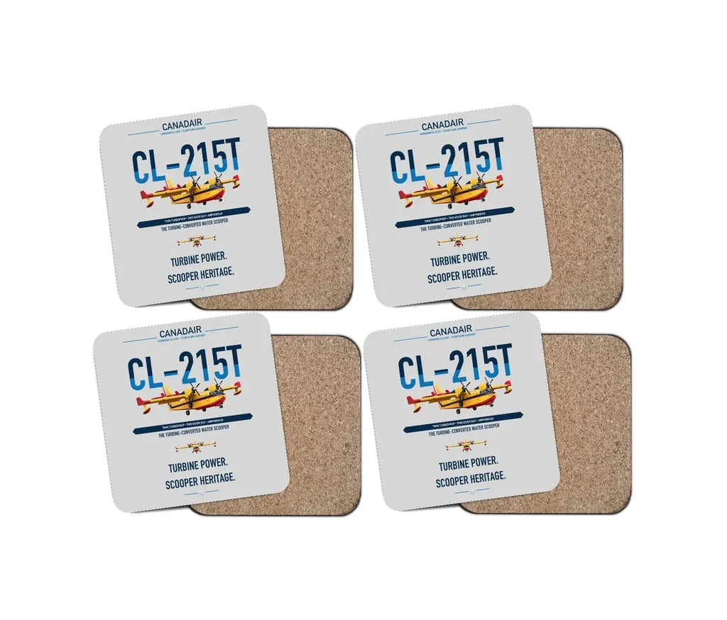 Canadair CL-215T design on light gray 4 pieces set coaster