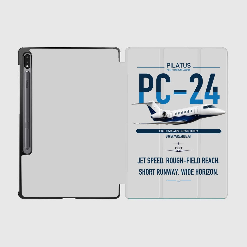Pilatus PC-24 design on light gray samsung tablet tablet case