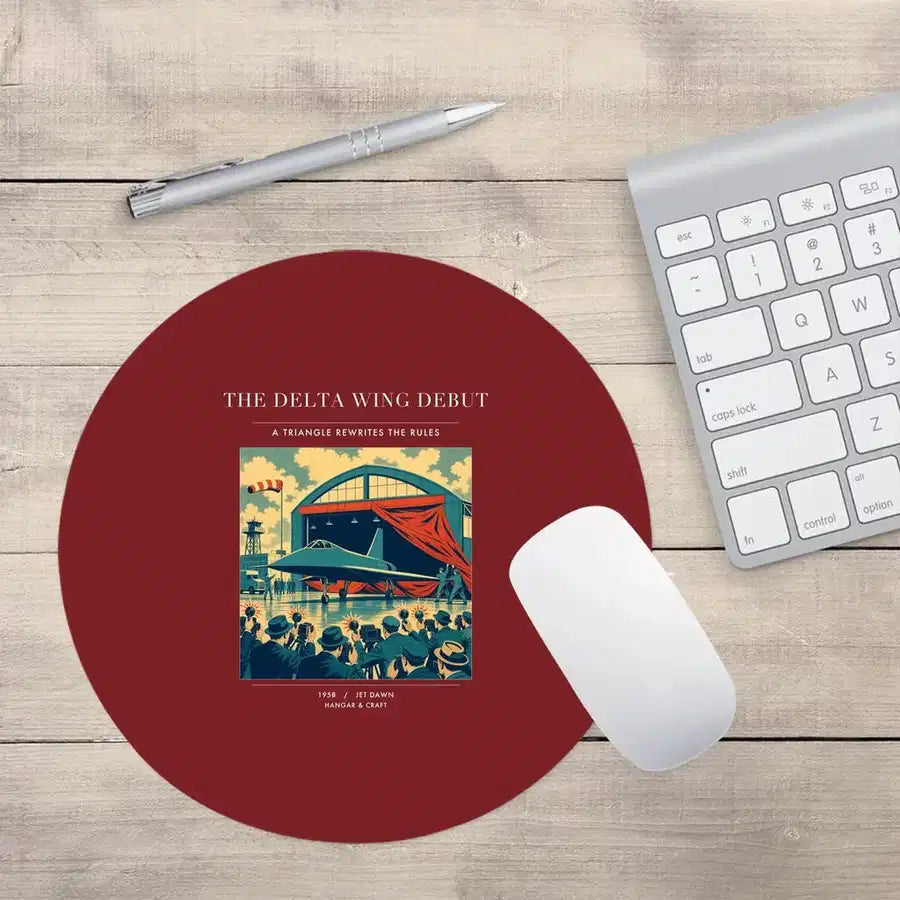 VINTAGE G4460 - The Delta Wing Debut - Designed Mouse Pads design on darkred round