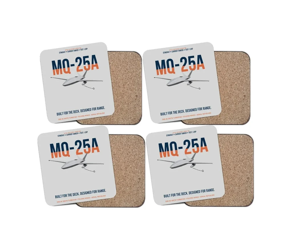 MQ-25A STINGRAY design on light gray 4 pieces set coaster