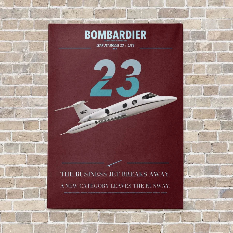 Bombardier Learjet 23 vertical canvas print - no frame - dark red background
