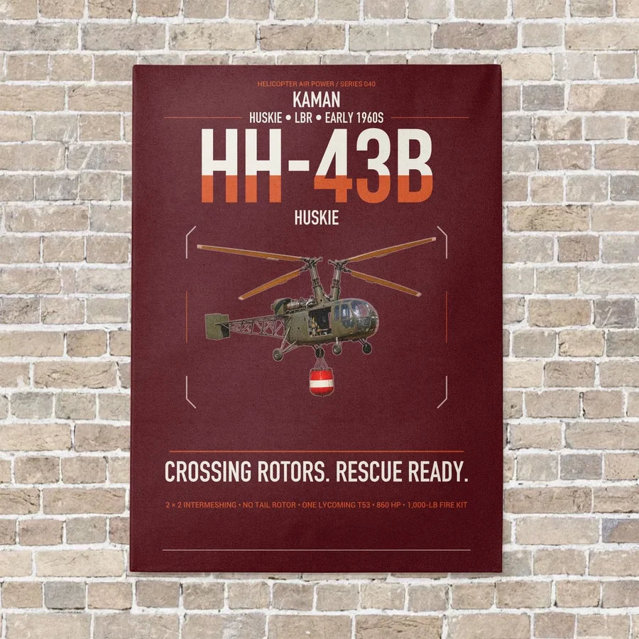 Kaman HH-43B Huskie vertical canvas print - no frame - dark red background