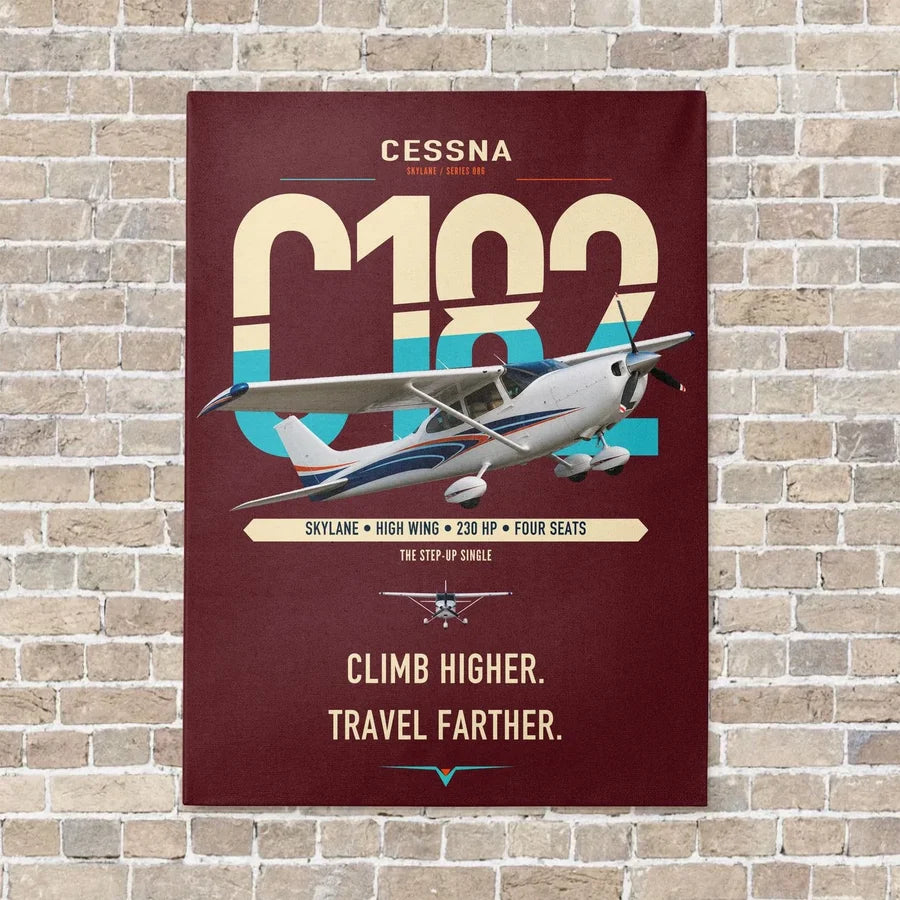 Cessna 182 Skylane vertical canvas print - no frame - dark red background