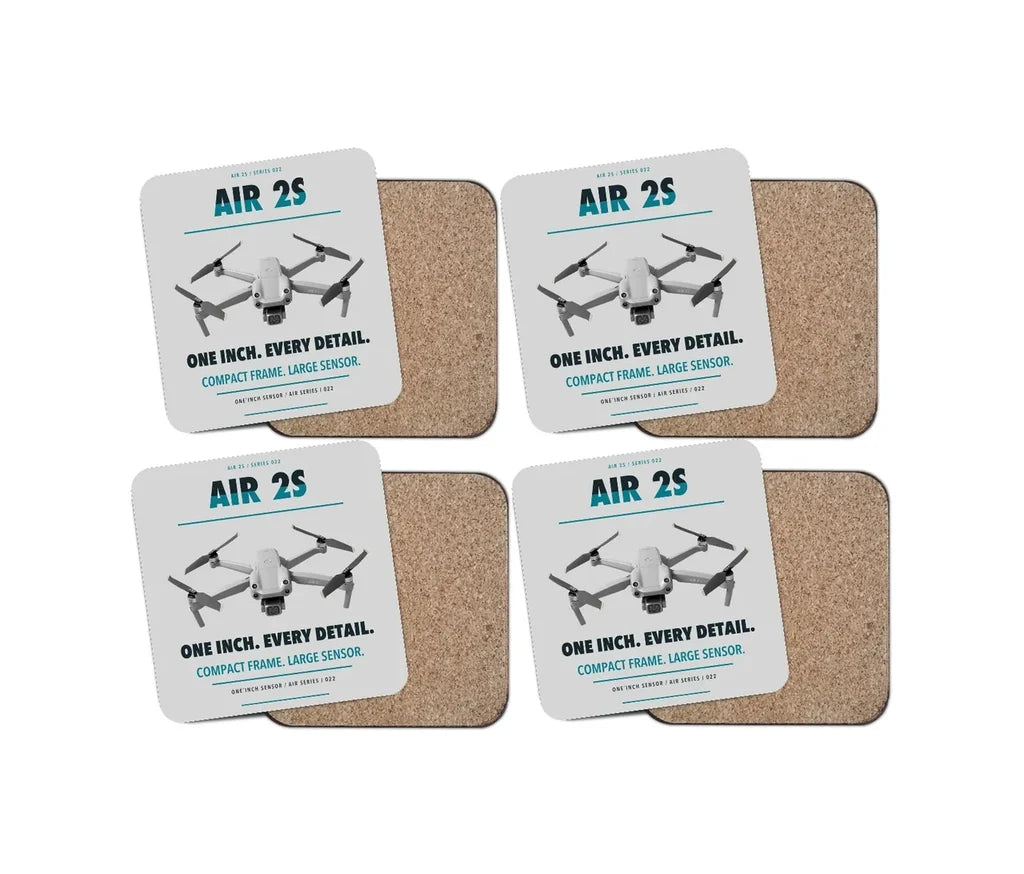 DJI Air 2S design on light gray 4 pieces set coaster