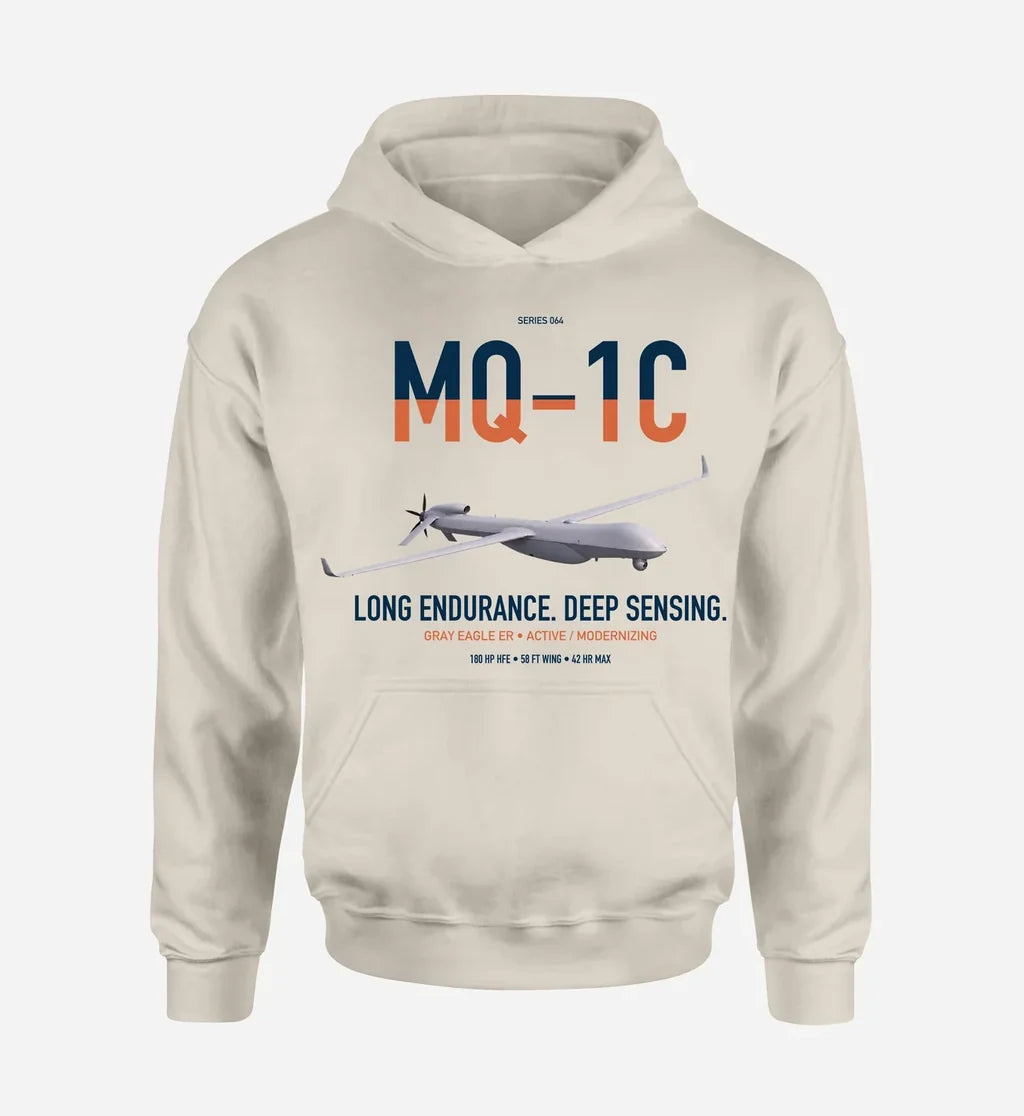MQ-1C Gray Eagle ER design on khaki double-side hoodie, single-side print
