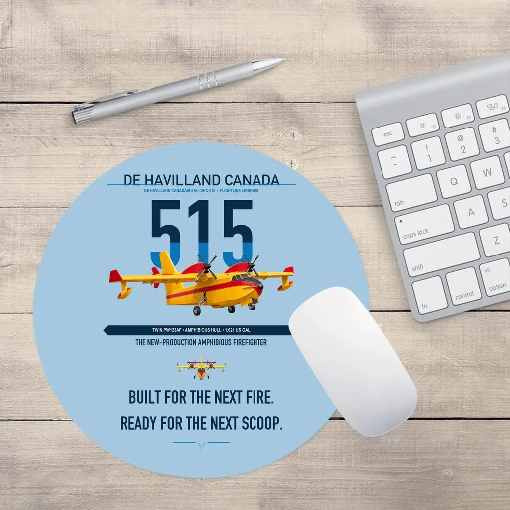 De Havilland Canadair 515 design on light blue round mouse pad