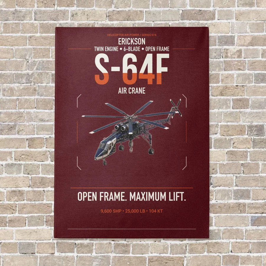 Erickson S-64F Air Crane vertical canvas print - no frame - dark red background