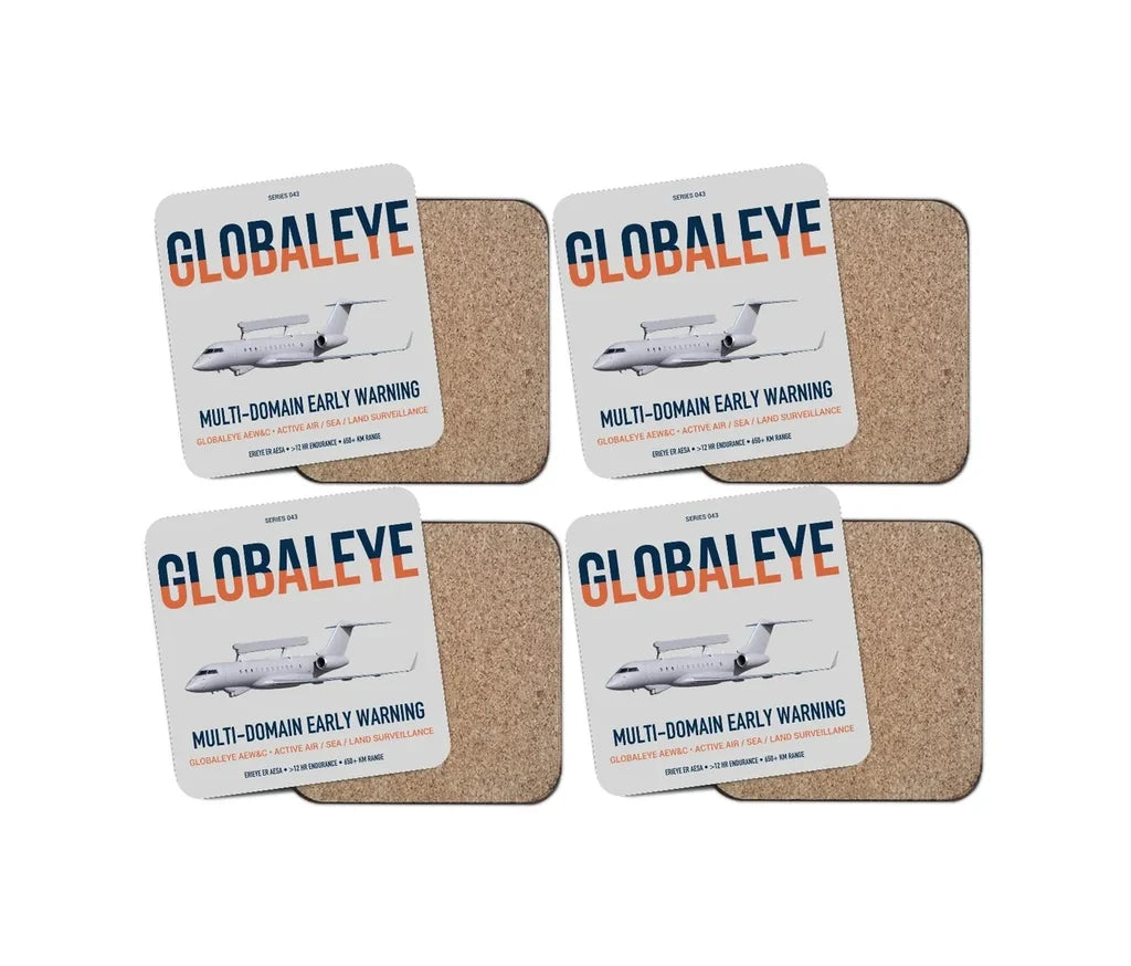 Saab GlobalEye design on light gray 4 pieces set coaster