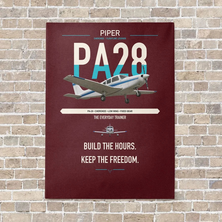 Piper PA-28 Cherokee vertical canvas print - no frame - dark red background