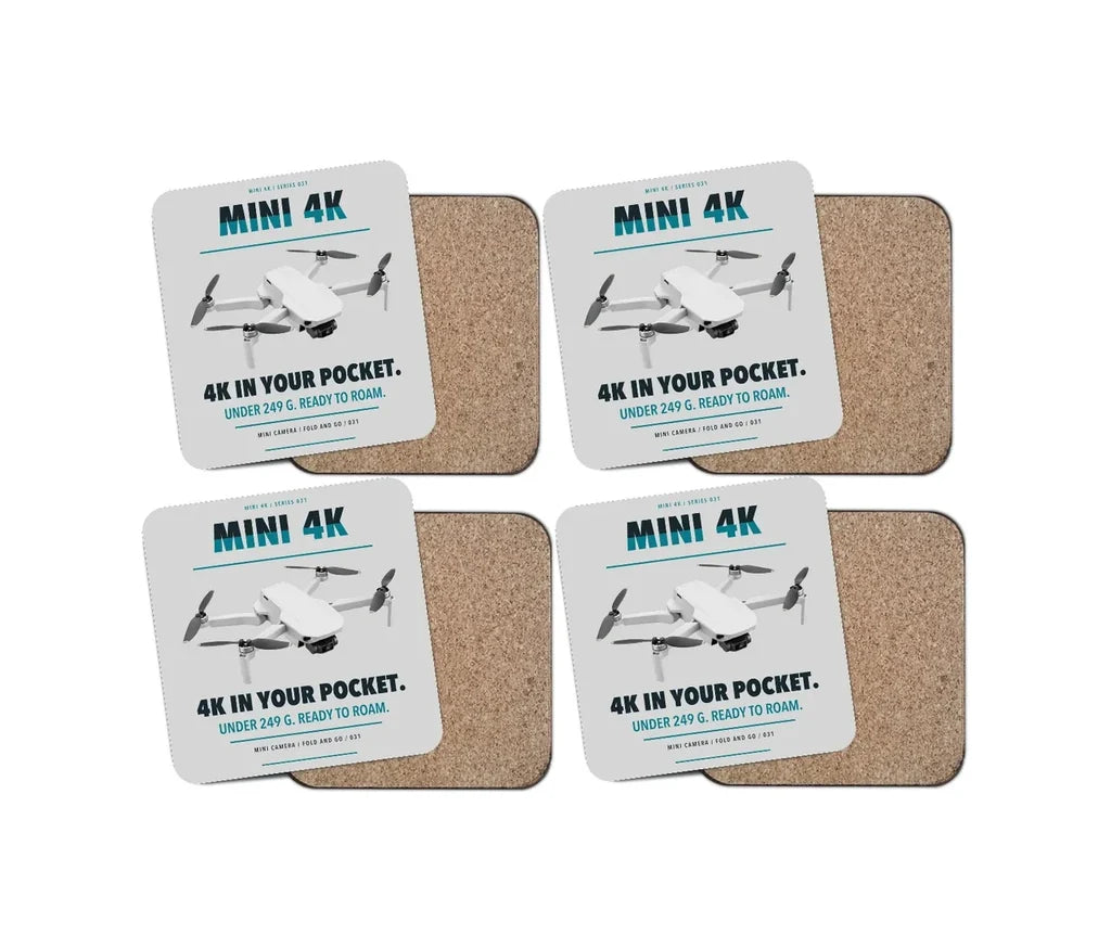 DJI Mini 4K design on light gray 4 pieces set coaster