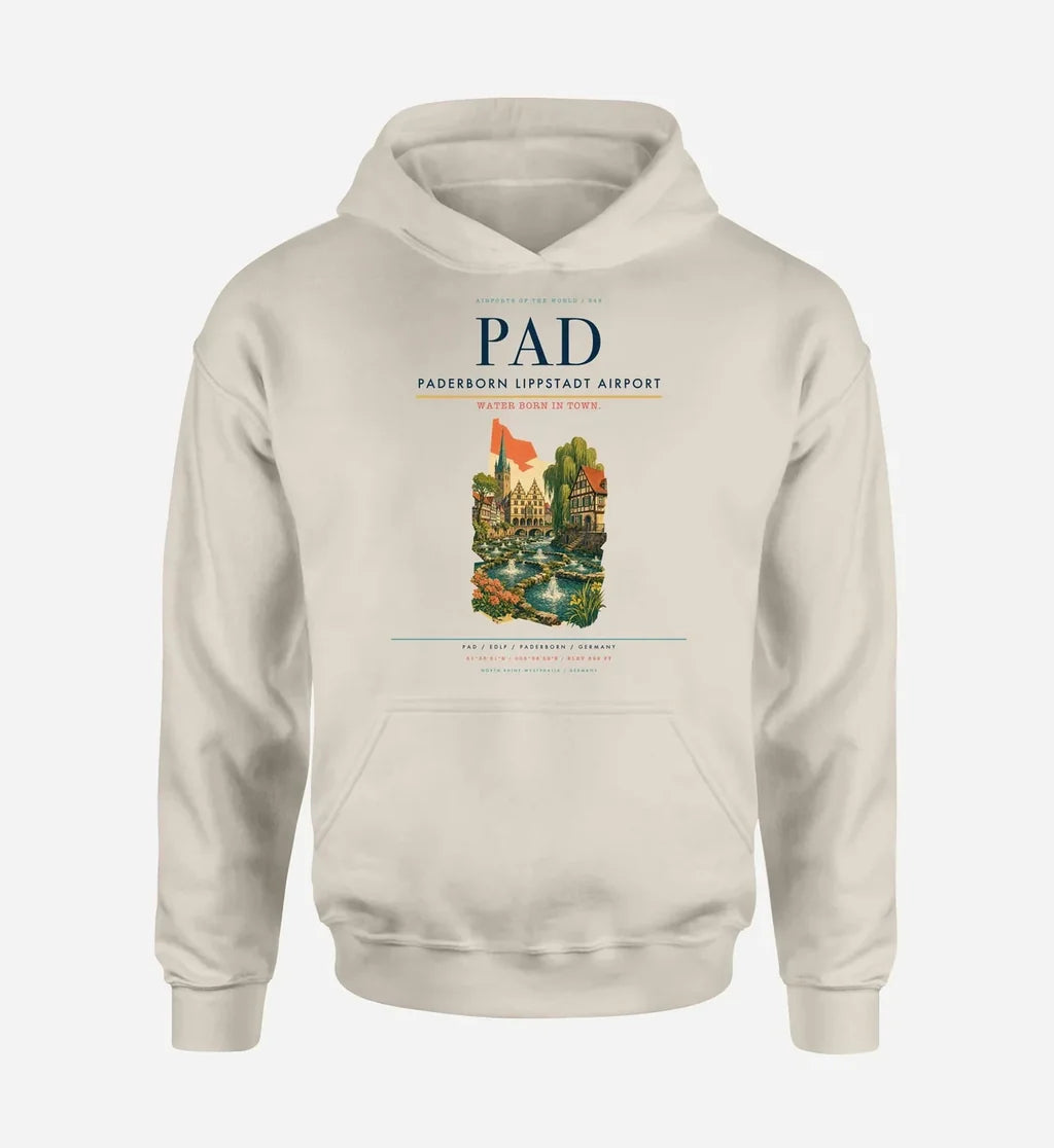 Paderborn Lippstadt Airport (PAD) design on khaki hoodie single-side print