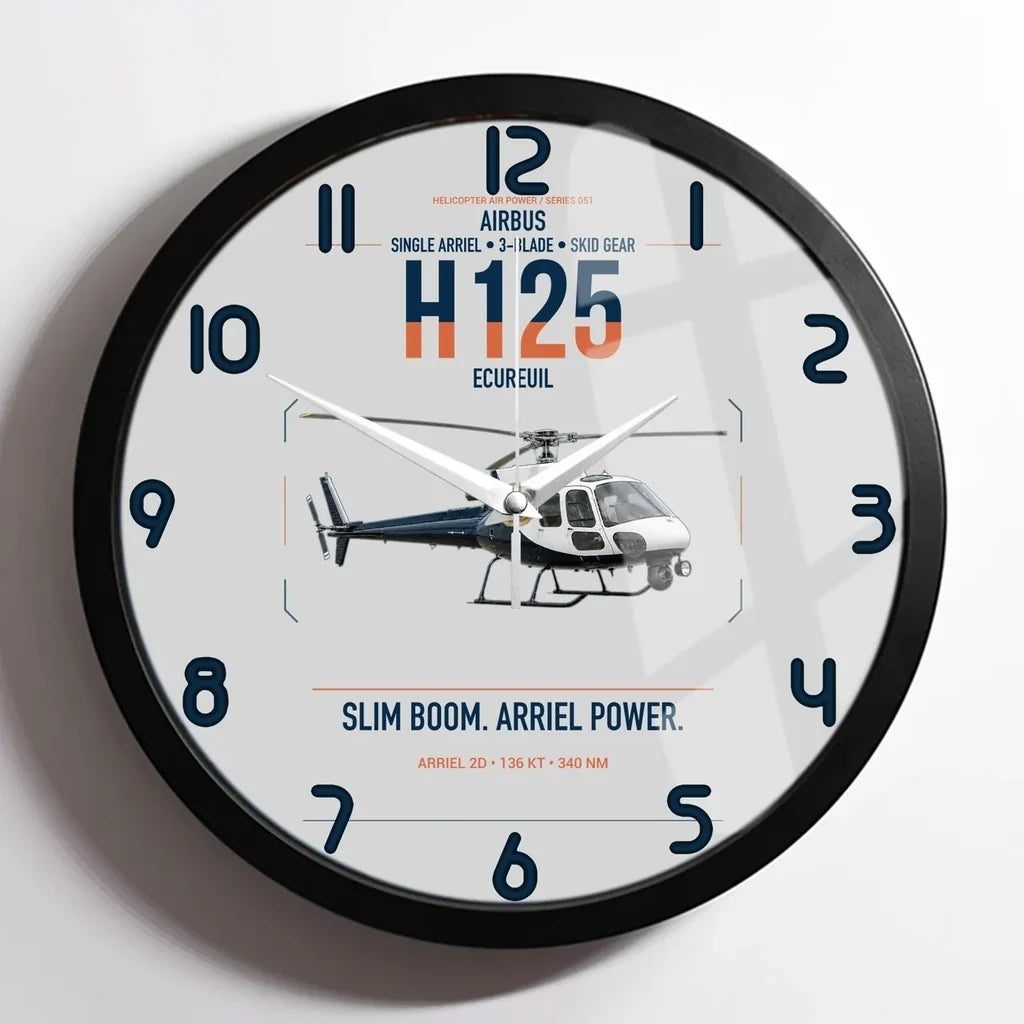 Airbus H125 design on light gray framed wall clock