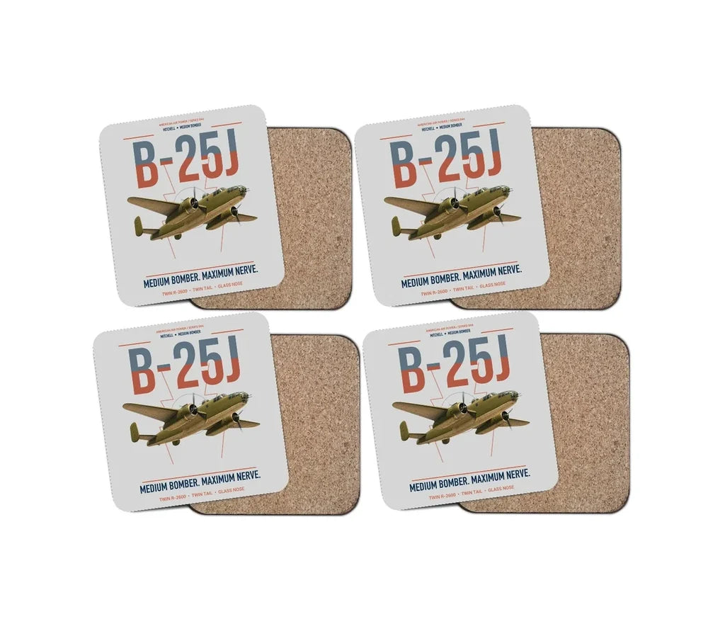 B-25J Mitchell design on light gray 4 pieces set coaster